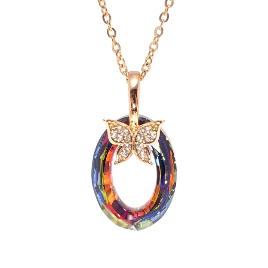 Кулон Xuping 18K с кр-ми Swarovski на цепочке Колечко Vitrail Medium с бабочкой длина 40-45см х 2мм фото №1