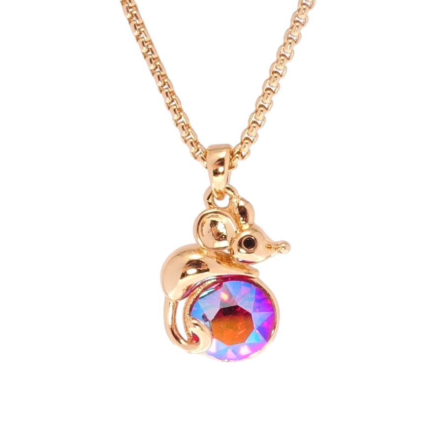 Кулон Xuping 18K з кр-ми Swarovski на ланцюжку Мишеня з кристалом Rose AB довжина 40-45см х 1мм фото №1