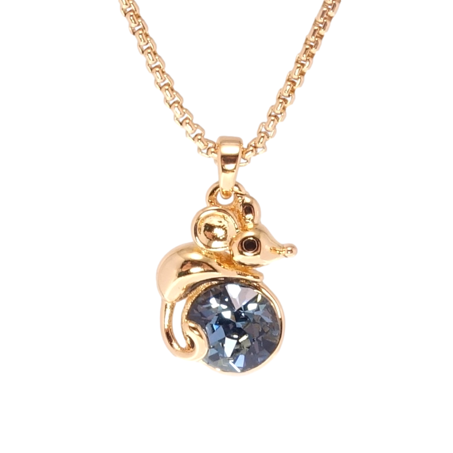 Кулон Xuping 18K з кр-ми Swarovski на ланцюжку Мишеня з кристалом Montana довжина 40-45см х 1мм фото №1