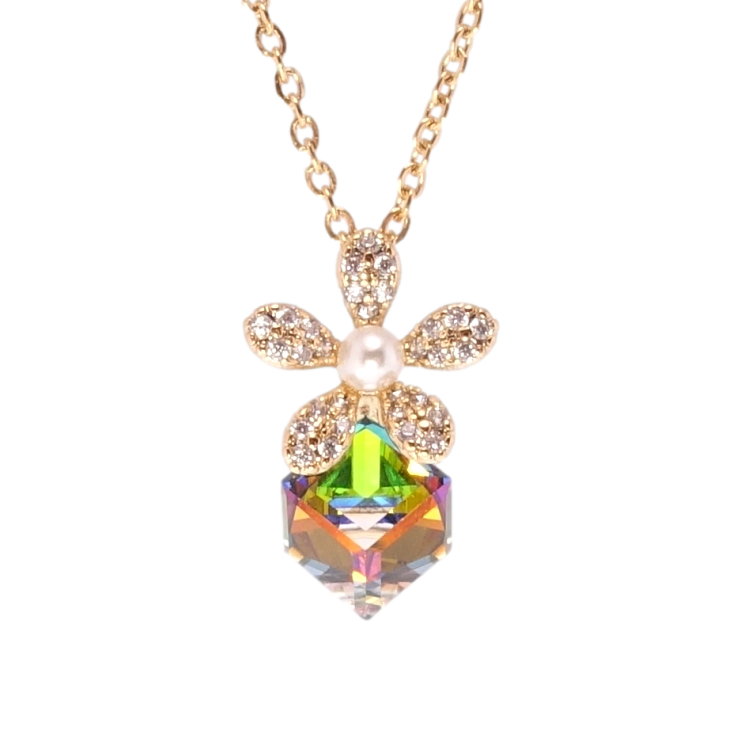 Кулон Xuping 18K з кр-ми Swarovski на ланцюжку Кристальний куб Vitrail Medium з квіткою довжина 40-46см х 1мм фото №15