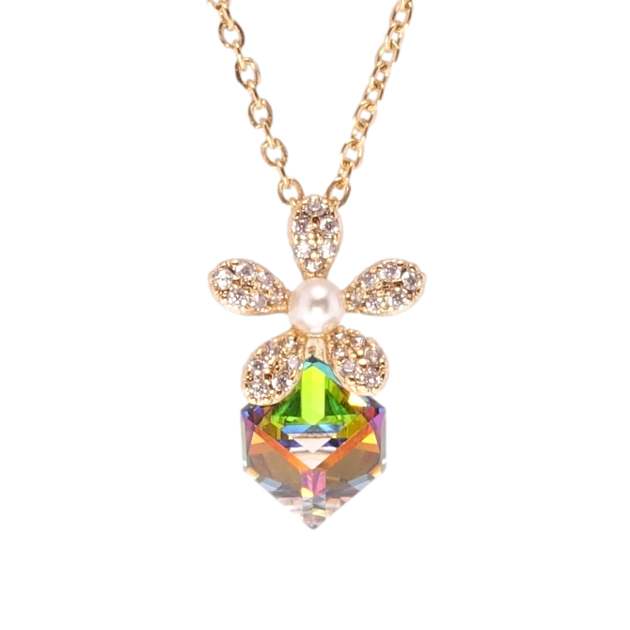 Кулон Xuping 18K з кр-ми Swarovski на ланцюжку Кристальний куб Vitrail Medium з квіткою довжина 40-46см х 1мм фото №1