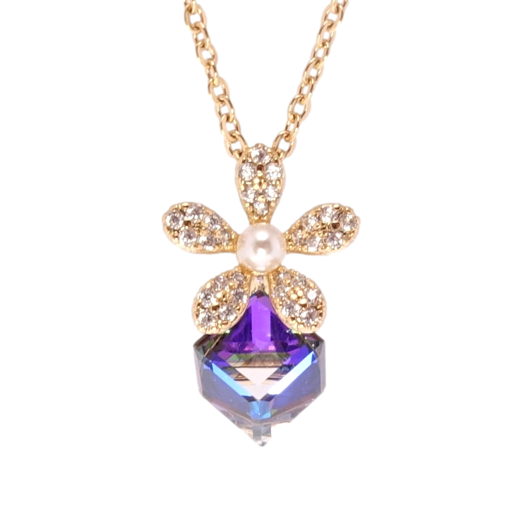 Кулон Xuping 18K з кр-ми Swarovski на ланцюжку Кристальний куб Bermuda Blue з квіткою довжина 41-46см х 1мм фото №16