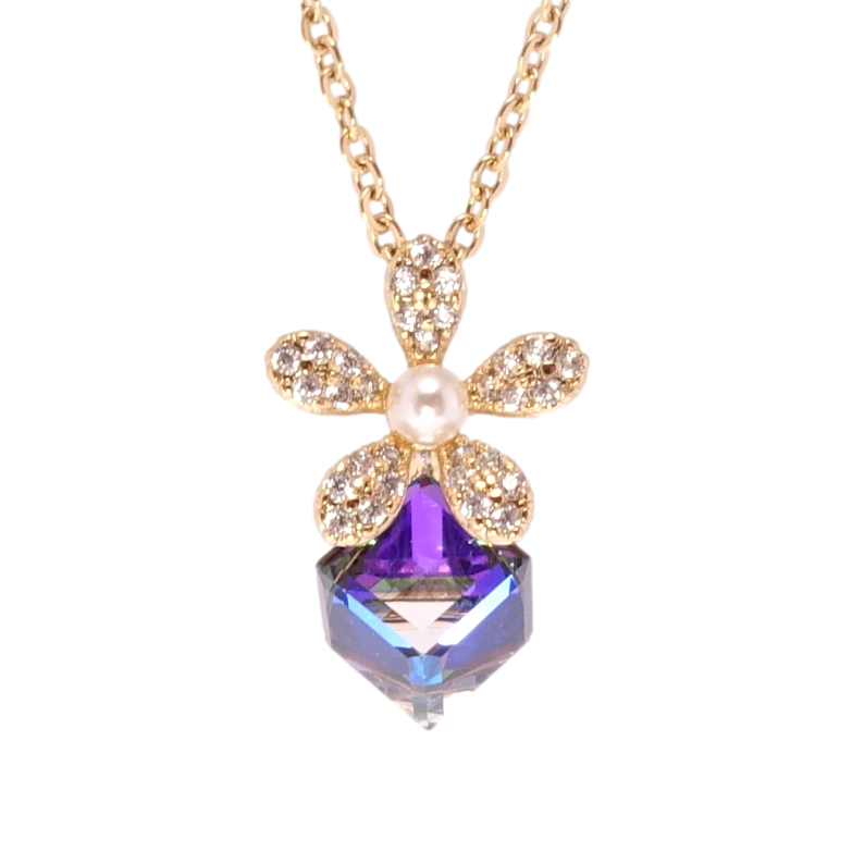 Кулон Xuping 18K з кр-ми Swarovski на ланцюжку Кристальний куб Bermuda Blue з квіткою довжина 41-46см х 1мм фото №1