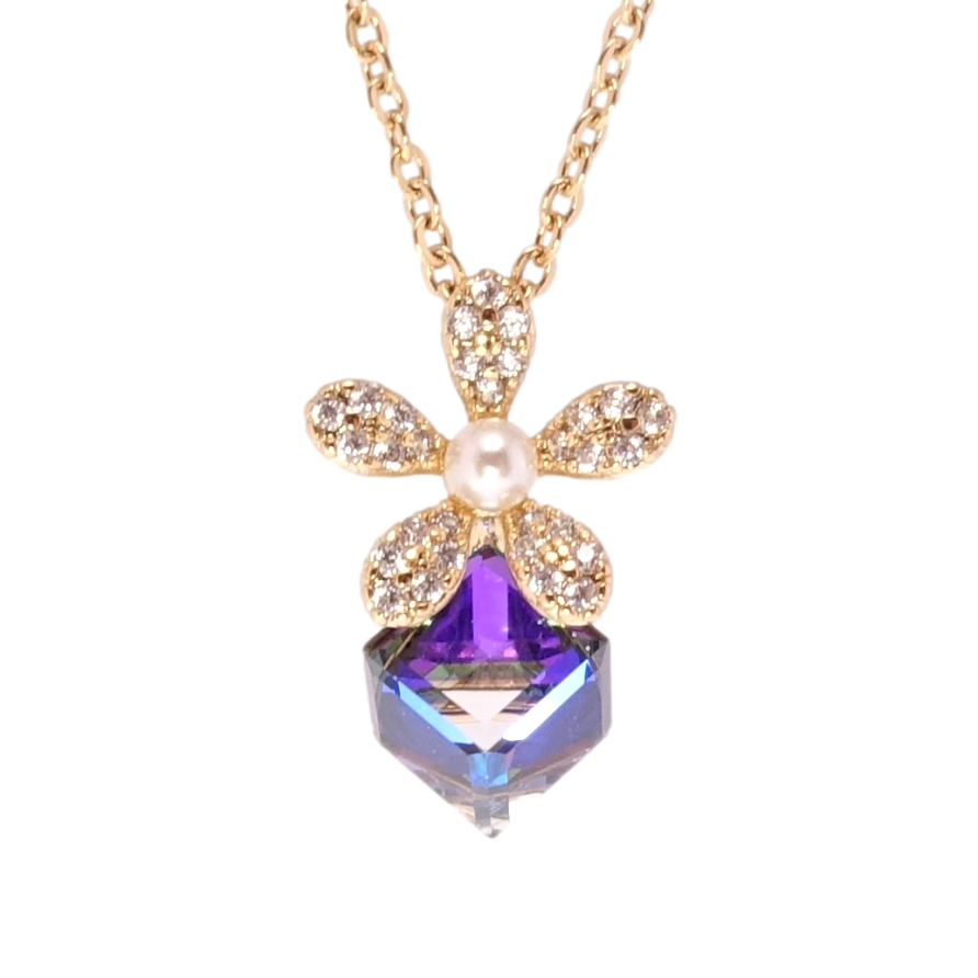 Кулон Xuping 18K з кр-ми Swarovski на ланцюжку Кристальний куб Bermuda Blue з квіткою довжина 41-46см х 1мм фото №1