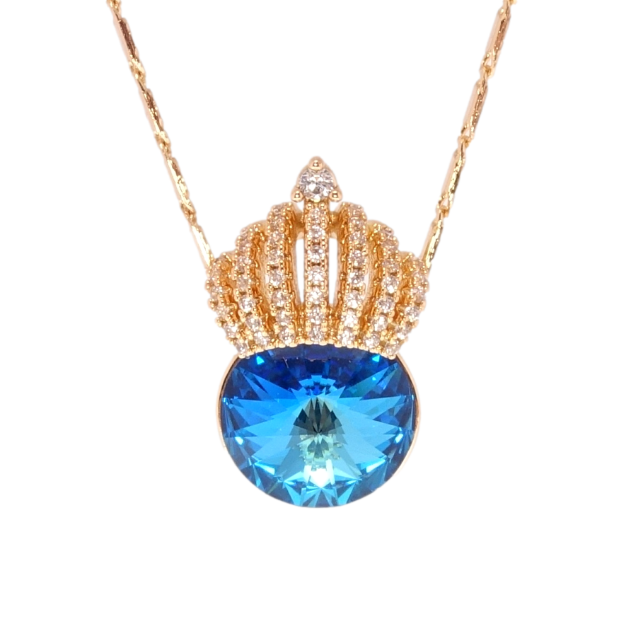 Кулон Xuping 18K з кр-ми Swarovski на ланцюжку Кристал Capri Blue з короною довжина 40-45см х 2мм фото №1