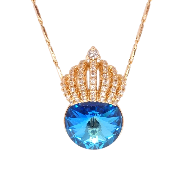 Кулон Xuping 18K с кр-ми Swarovski на цепочке Кристалл Erinite Shimmer с короной длина 39-44см х 2мм фото №1