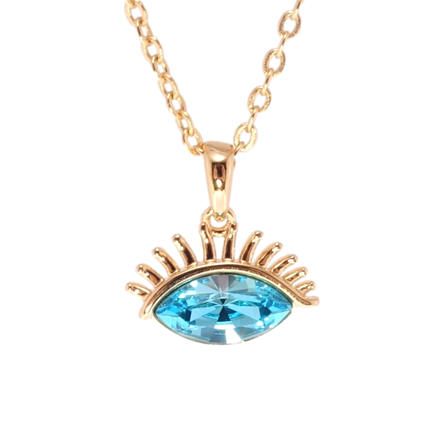 Кулон Xuping 18K з кр-ми Swarovski на ланцюжку Око кристал Light Turquoise довжина 40-45см х 2мм фото №1