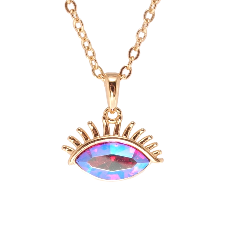 Кулон Xuping 18K з кр-ми Swarovski на ланцюжку Око кристал Fuchsia Shimmer довжина 40-45см х 2мм фото №1