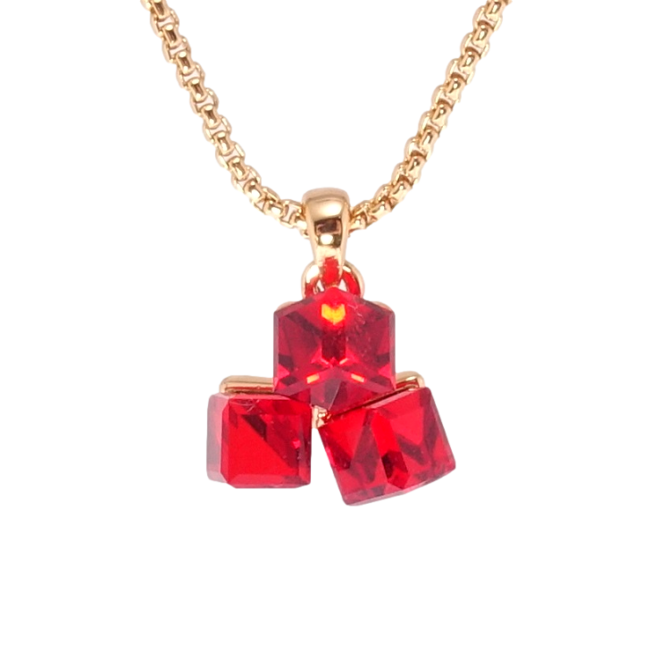 Кулон Xuping 18K з кр-ми Swarovski на ланцюжку Кристальні кубики Light Siam довжина 40-45см х 1мм фото №2