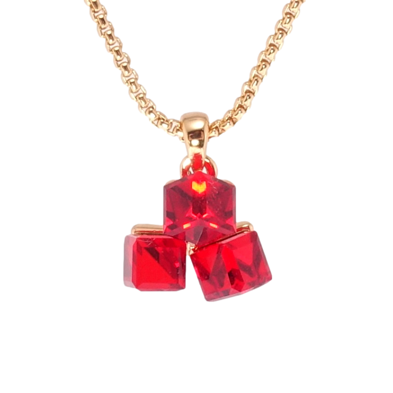 Кулон Xuping 18K з кр-ми Swarovski на ланцюжку Кристальні кубики Light Siam довжина 40-45см х 1мм фото №1