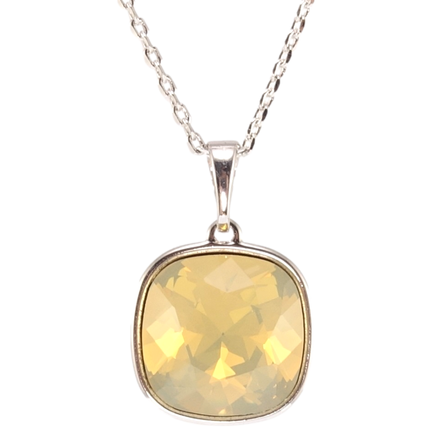 Кулон Xuping цвет Родий с кр-ми Swarovski на цепочке Кристалл Yellow Opal 14х14мм длина 40-45см х 1мм фото №1