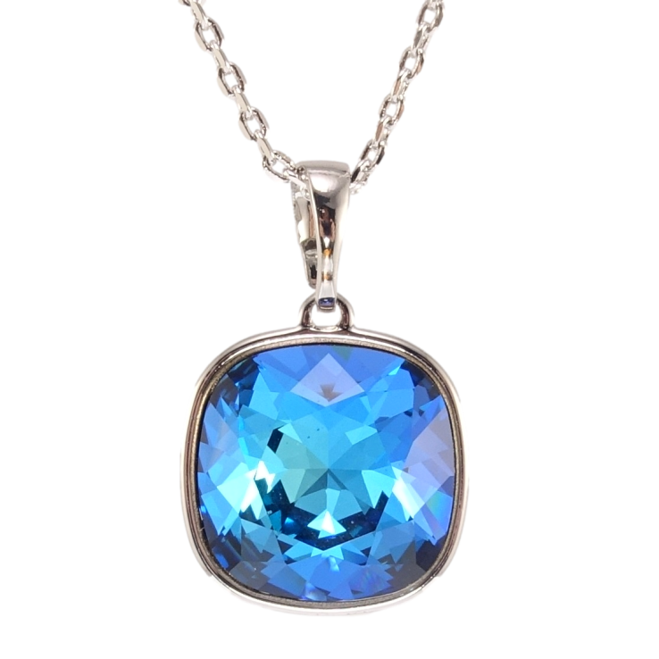 Кулон Xuping колір Родій з кр-ми Swarovski на ланцюжку Кристал Capri Blue 14х14мм довжина 40-45см х 1мм фото №20