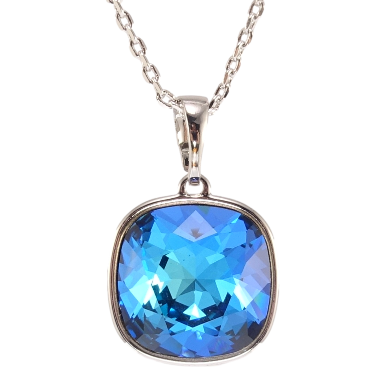 Кулон Xuping колір Родій з кр-ми Swarovski на ланцюжку Кристал Capri Blue 14х14мм довжина 40-45см х 1мм фото №1