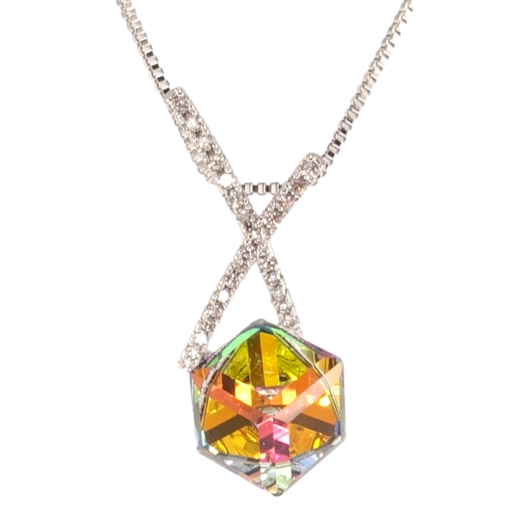 Кулон Xuping цвет Родий с кр-ми Swarovski на цепочке Кристальный куб Vitrail Medium длина 40-45см х 1мм фото №8