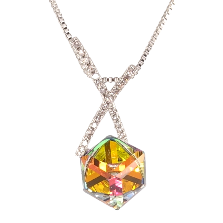 Кулон Xuping цвет Родий с кр-ми Swarovski на цепочке Кристальный куб Vitrail Medium длина 40-45см х 1мм фото №1