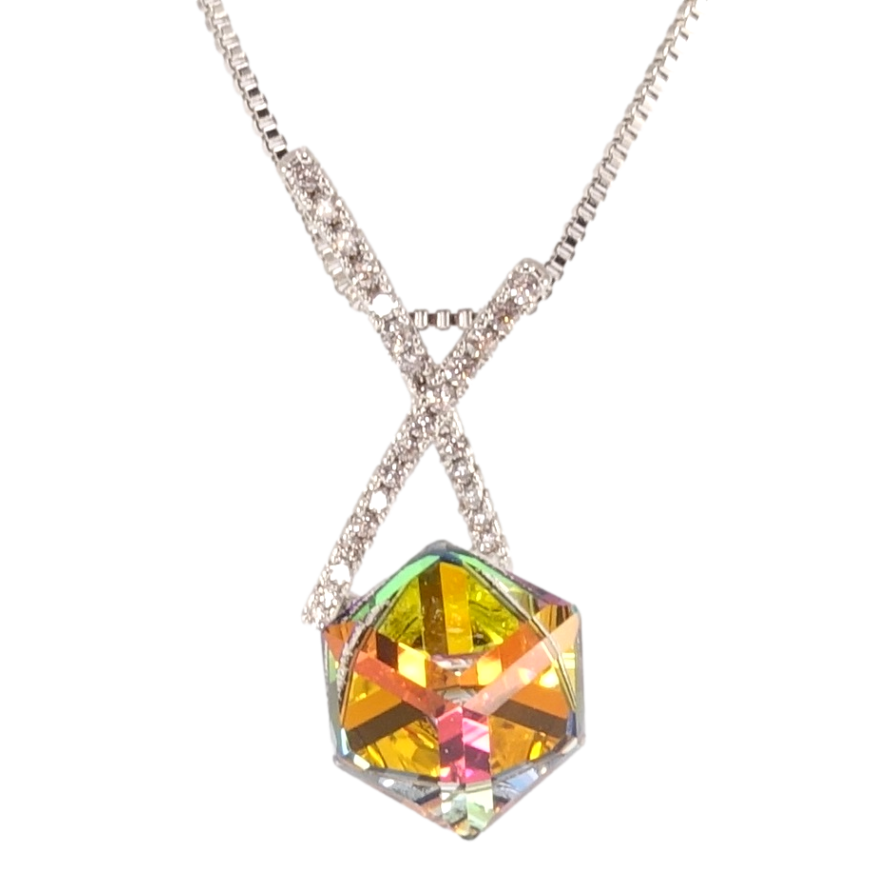 Кулон Xuping цвет Родий с кр-ми Swarovski на цепочке Кристальный куб Vitrail Medium длина 40-45см х 1мм фото №1