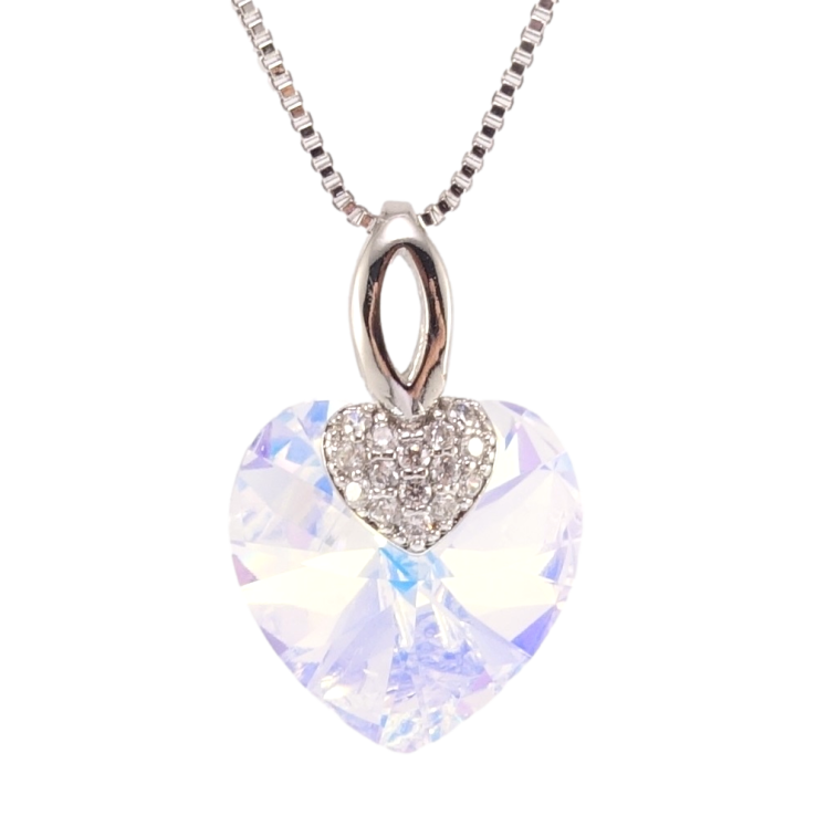 Кулон Xuping цвет Родий с кр-ми Swarovski на цепочке Кристальное сердце Shimmer длина 40-45см х 1мм фото №9