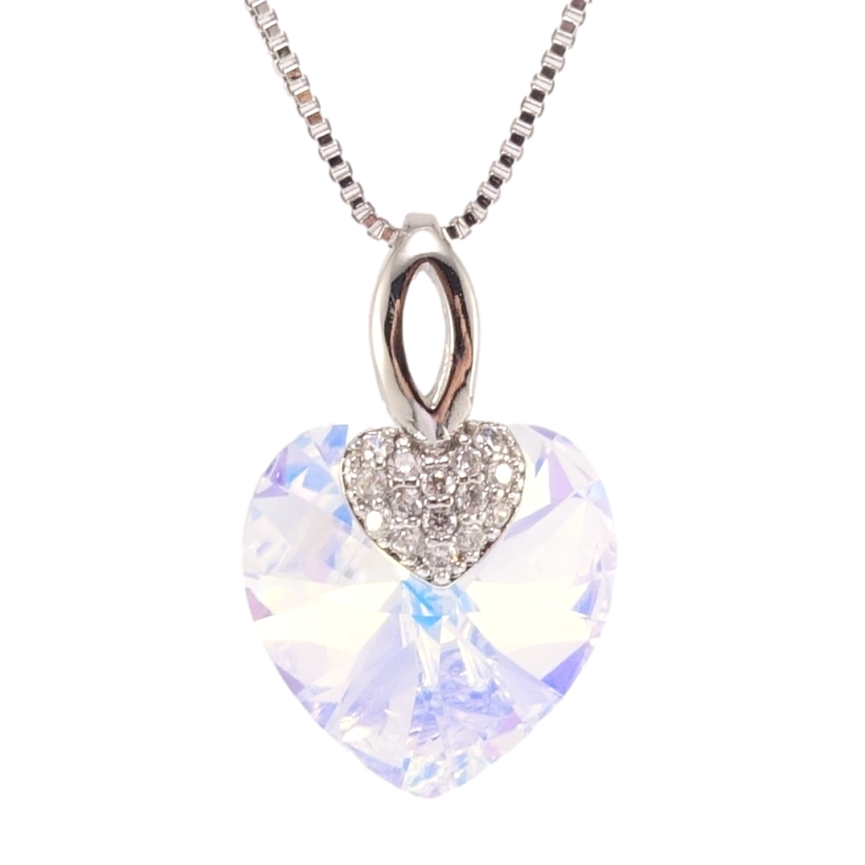 Кулон Xuping цвет Родий с кр-ми Swarovski на цепочке Кристальное сердце Shimmer длина 40-45см х 1мм фото №1