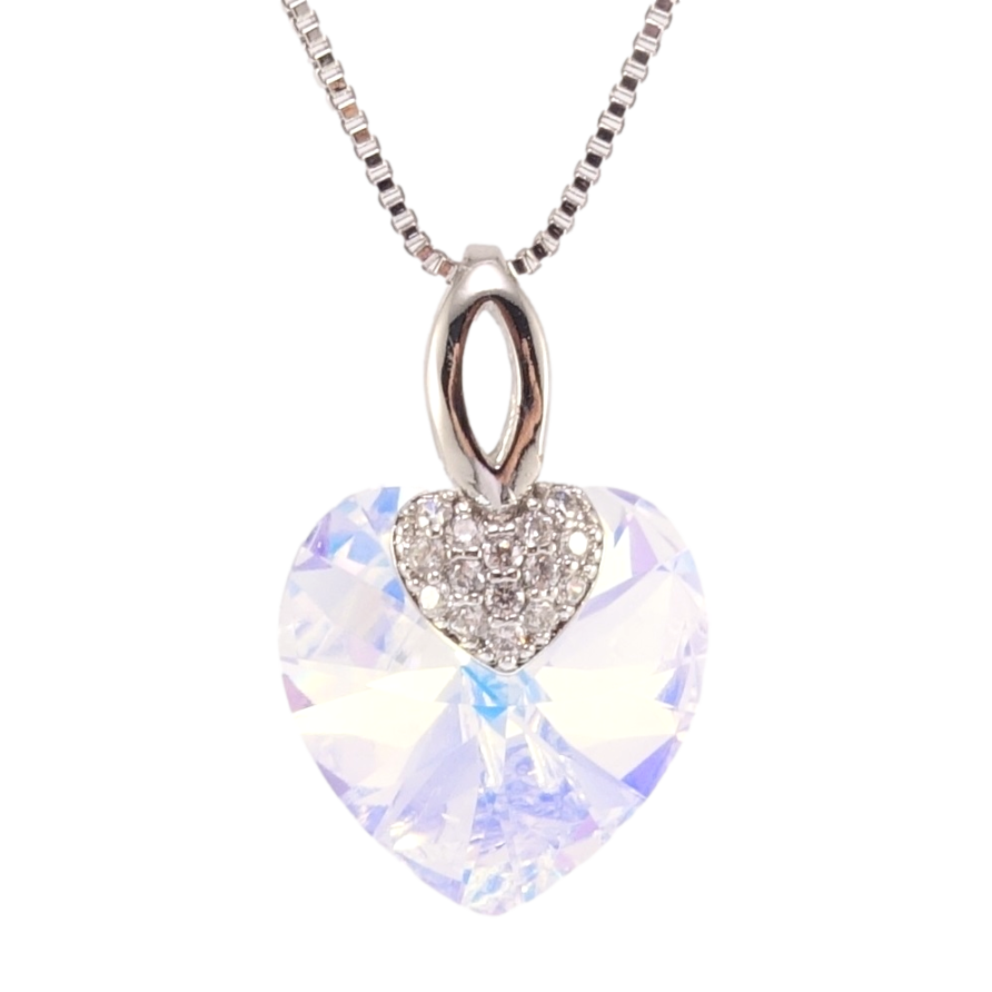 Кулон Xuping цвет Родий с кр-ми Swarovski на цепочке Кристальное сердце Shimmer длина 40-45см х 1мм фото №1