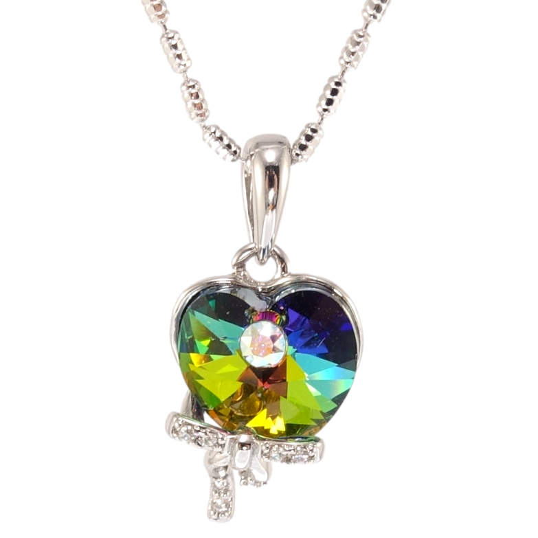 Кулон Xuping цвет Родий с кр-ми Swarovski на цепочке Кристальное сердце Vitrail Medium длина 40-45см х 1мм фото №2