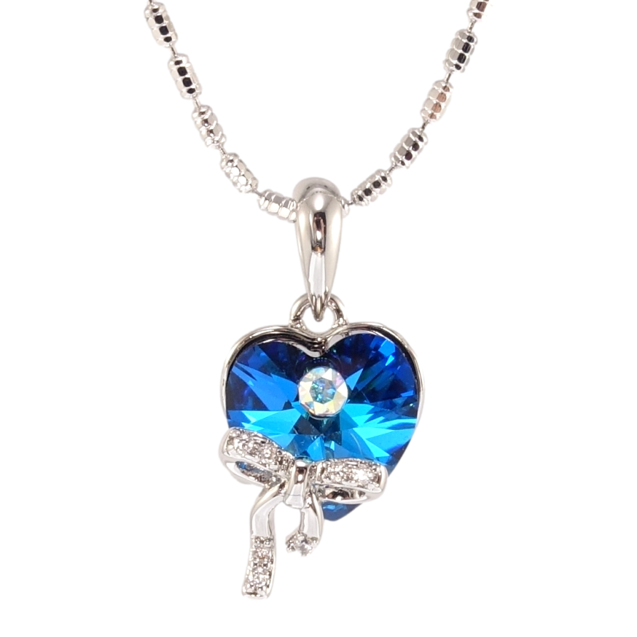 Кулон Xuping цвет Родий с кр-ми Swarovski на цепочке Кристальное сердце Capri Blue длина 40-45см х 1мм фото №1