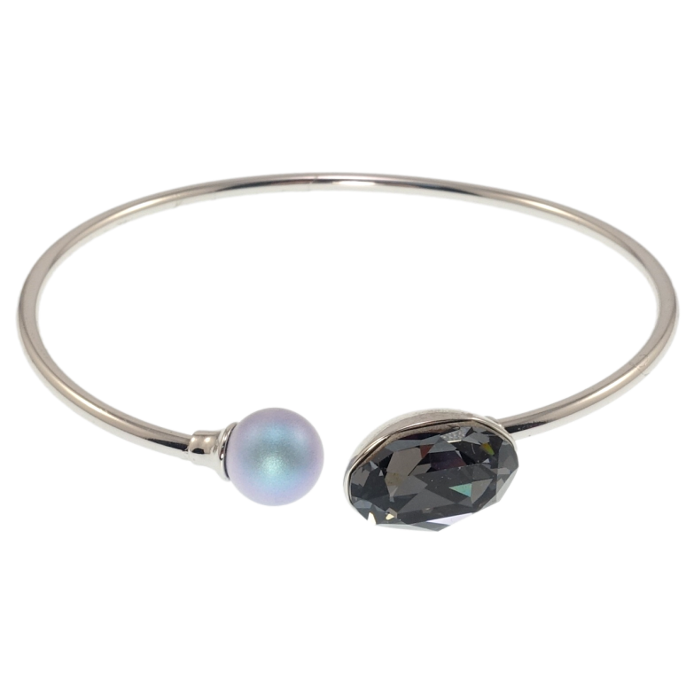 Браслет Xuping колір Родій з кр-ми Swarovski Кристал Montana з блакитною перлиною ø 5,7см фото №1