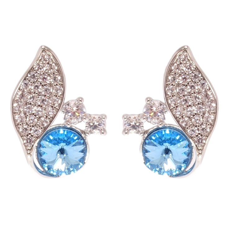 Сережки Xuping колір Родій з кристалами Swarovski пусети Кристал Aquamarine фото №15