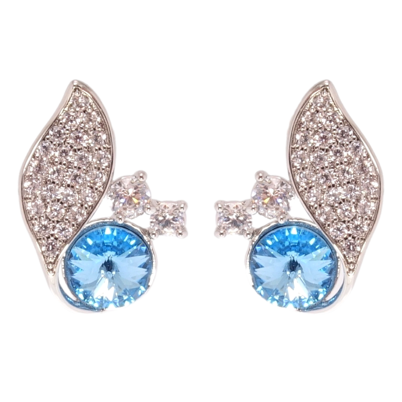 Серьги Xuping цвет Родий с кристаллами Swarovski пусеты Кристалл Aquamarine фото №1