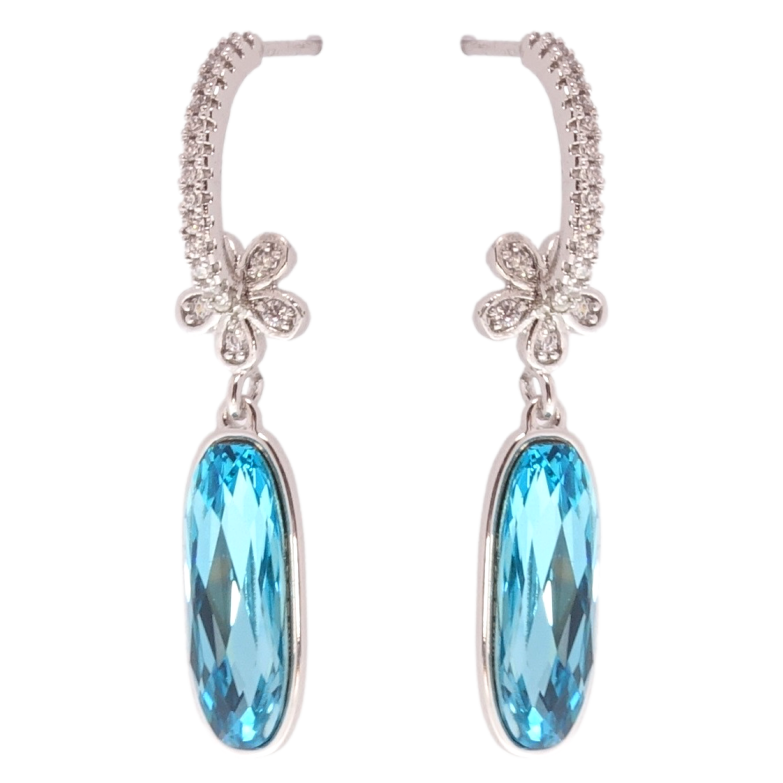 Сережки Xuping колір Родій з кристалами Swarovski пусети Підвіски з кристалом Blue Zircon фото №1