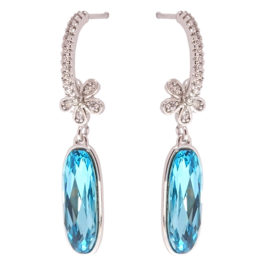 Сережки Xuping колір Родій з кристалами Swarovski пусети Підвіски з кристалом Blue Zircon фото №1
