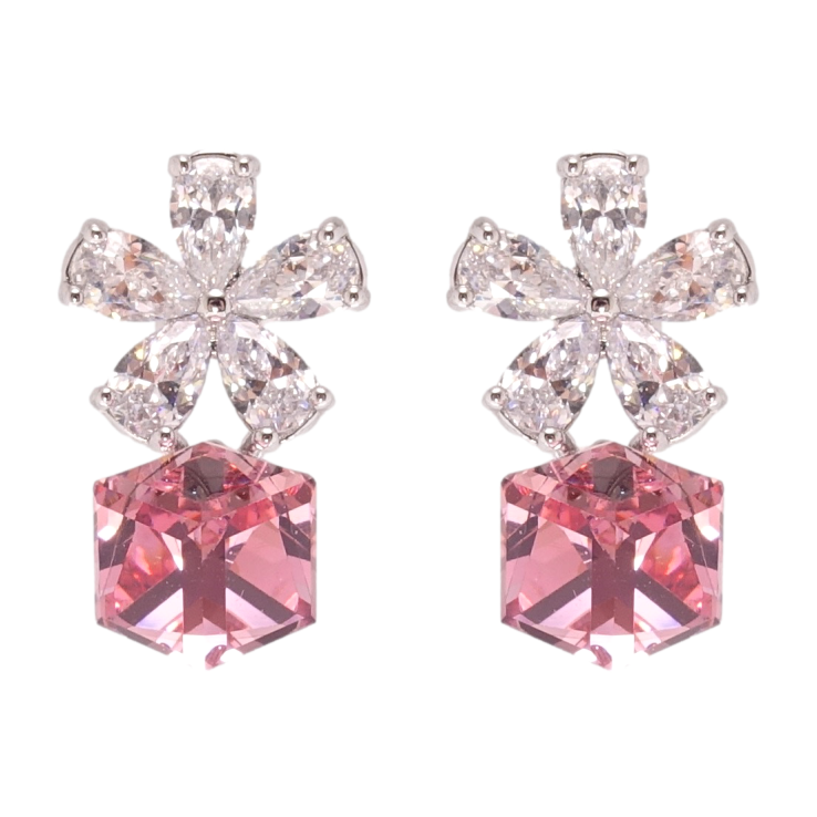 Сережки Xuping колір Родій з кристалами Swarovski пусети Кристальні квіточки з кубиком Rose фото №13