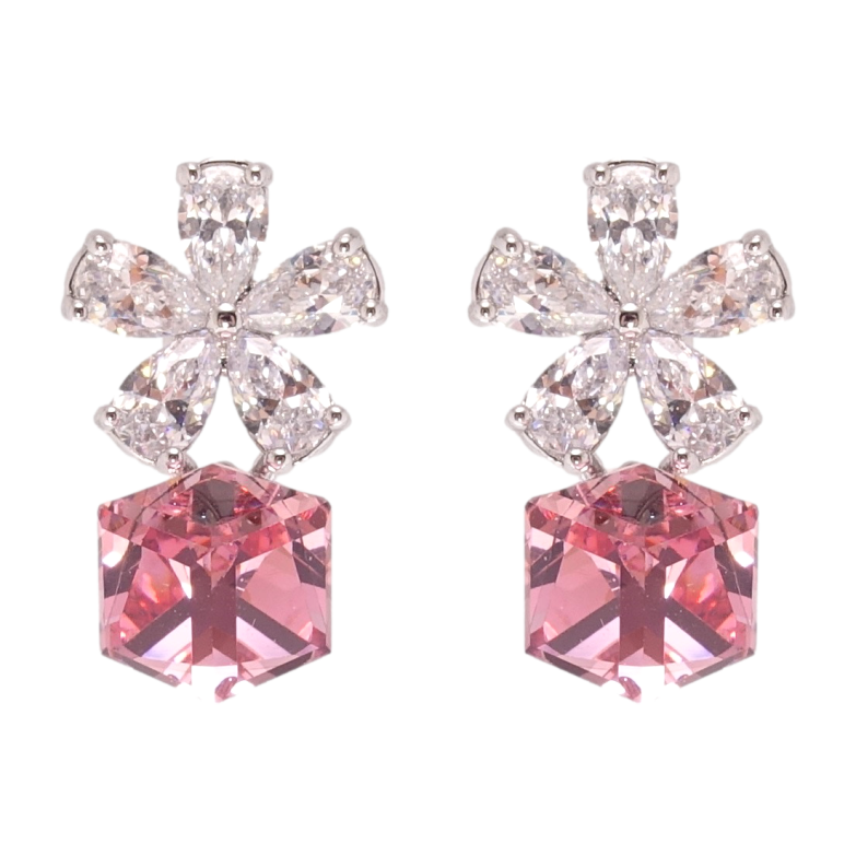 Сережки Xuping колір Родій з кристалами Swarovski пусети Кристальні квіточки з кубиком Rose фото №1