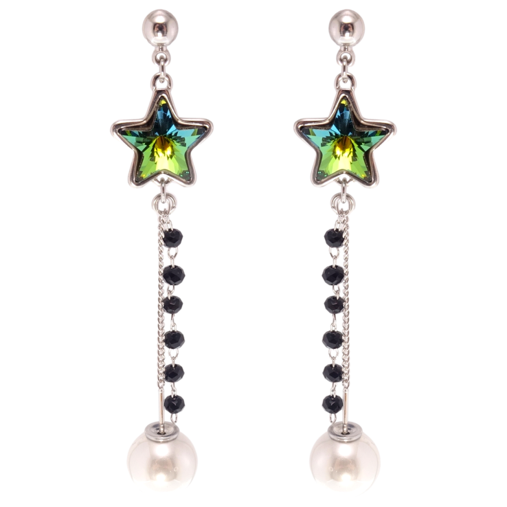 Сережки Xuping колір Родій з кристалами Swarovski пусети Підвіски з кристалом Vitrail Medium і перлами фото №4