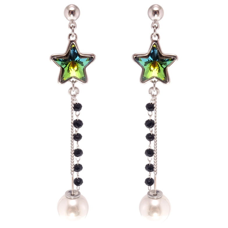 Сережки Xuping колір Родій з кристалами Swarovski пусети Підвіски з кристалом Vitrail Medium і перлами фото №18