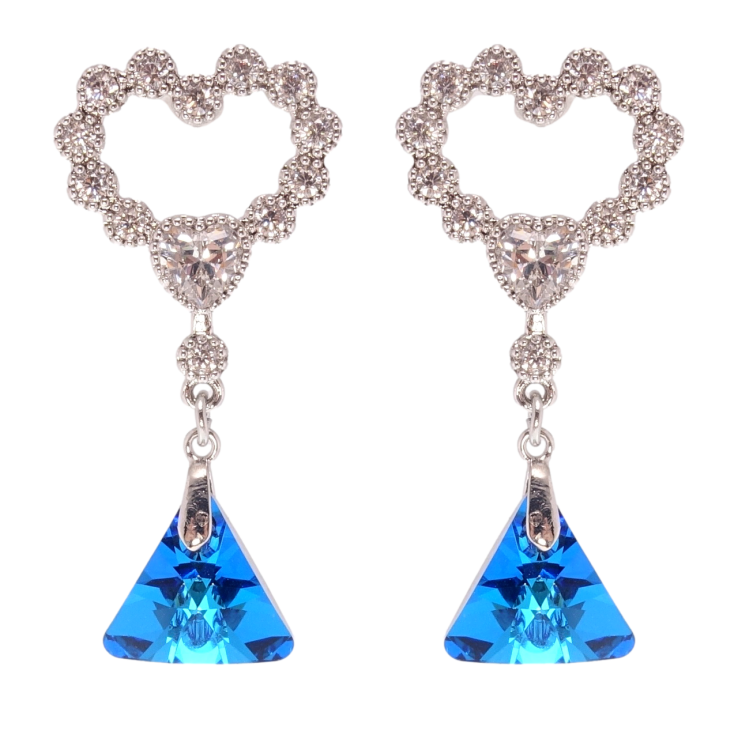 Сережки Xuping колір Родій з кристалами Swarovski пусети Сердечка з кристалом Capri Blue фото №15
