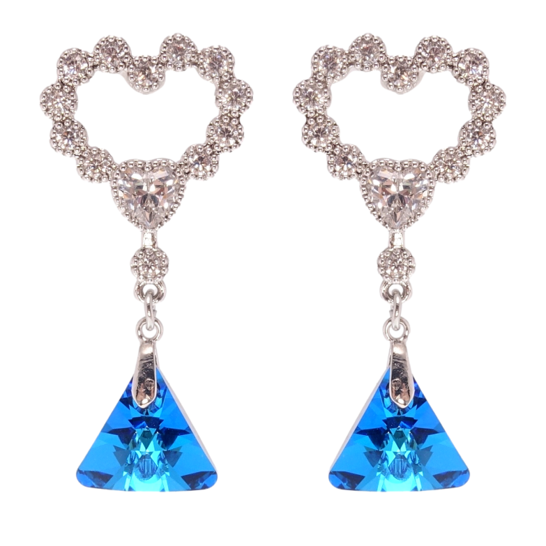 Сережки Xuping колір Родій з кристалами Swarovski пусети Сердечка з кристалом Capri Blue фото №1