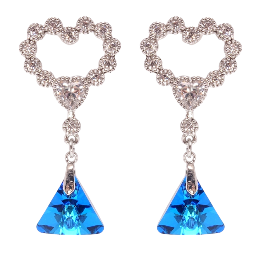 Сережки Xuping колір Родій з кристалами Swarovski пусети Сердечка з кристалом Capri Blue фото №1