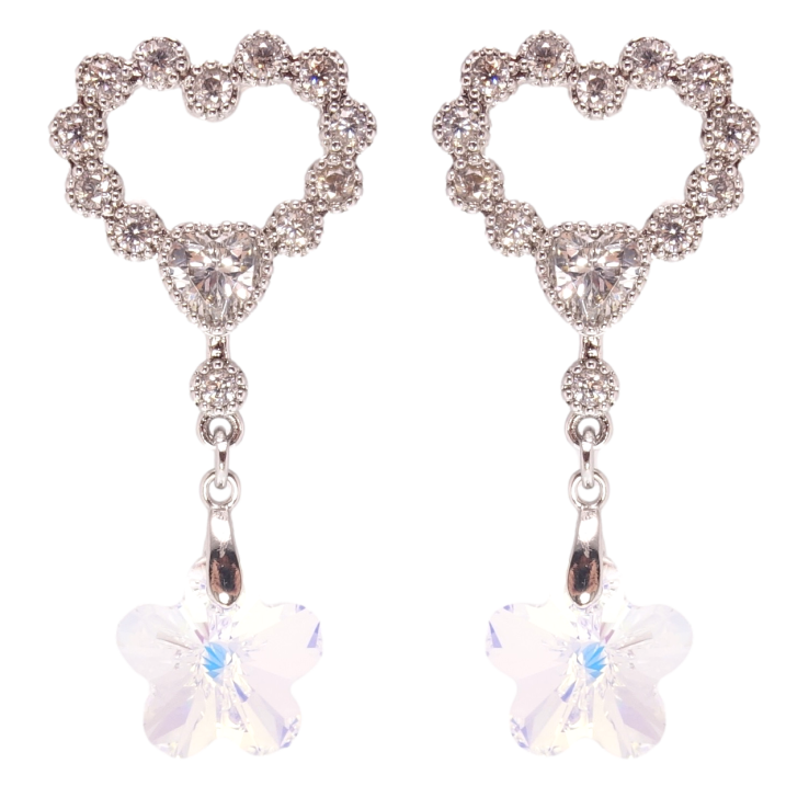Сережки Xuping колір Родій з кристалами Swarovski пусети Сердечка з кристалом Shimmer фото №5