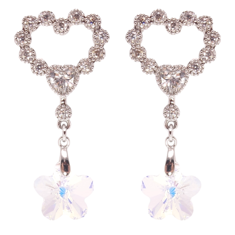 Сережки Xuping колір Родій з кристалами Swarovski пусети Сердечка з кристалом Shimmer фото №1