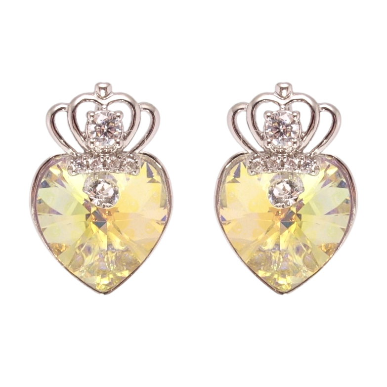 Серьги Xuping цвет Родий с кристаллами Swarovski пусеты Кристальные сердечки Sunshine Delite с короной фото №4