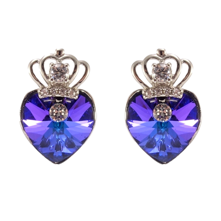 Сережки Xuping колір Родій з кристалами Swarovski пусети Кристальні серця Majestic Blue з короною фото №15