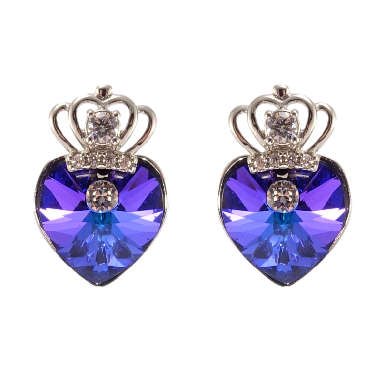Серьги Xuping цвет Родий с кристаллами Swarovski пусеты Кристальные сердечки Majestic Blue с короной фото №21