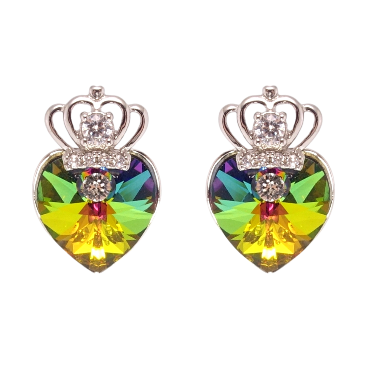 Сережки Xuping колір Родій з кристалами Swarovski пусети Кристальні серця Vitrail Medium з короною фото №14