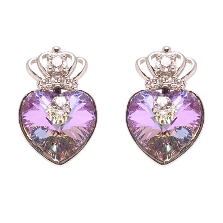 Серьги Xuping цвет Родий с кристаллами Swarovski пусеты Кристальные сердечки Paradise Shine с короной фото №1