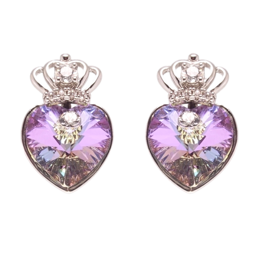 Сережки Xuping колір Родій з кристалами Swarovski пусети Кристальні серця Paradise Shine з короною фото №1