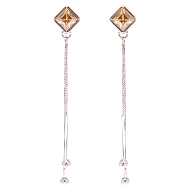 Сережки Xuping колір Родій з кристалами Swarovski пусети Підвіски з кристалом Topaz 8х8мм фото №3