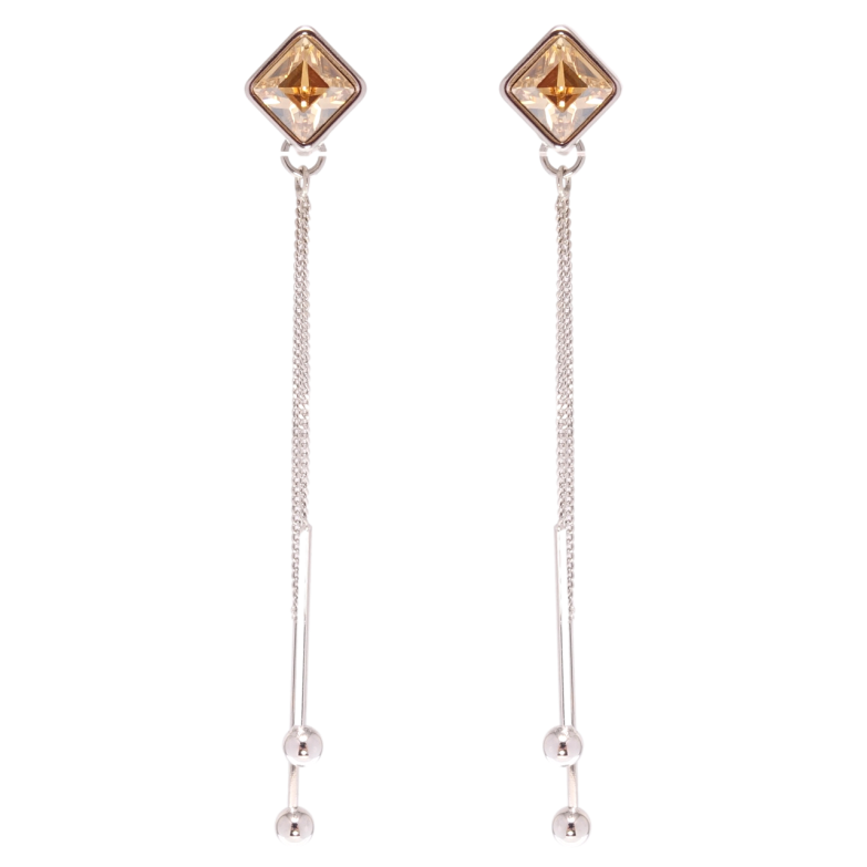 Серьги Xuping цвет Родий с кристаллами Swarovski пусеты Подвески с кристаллом Topaz 8х8мм фото №1