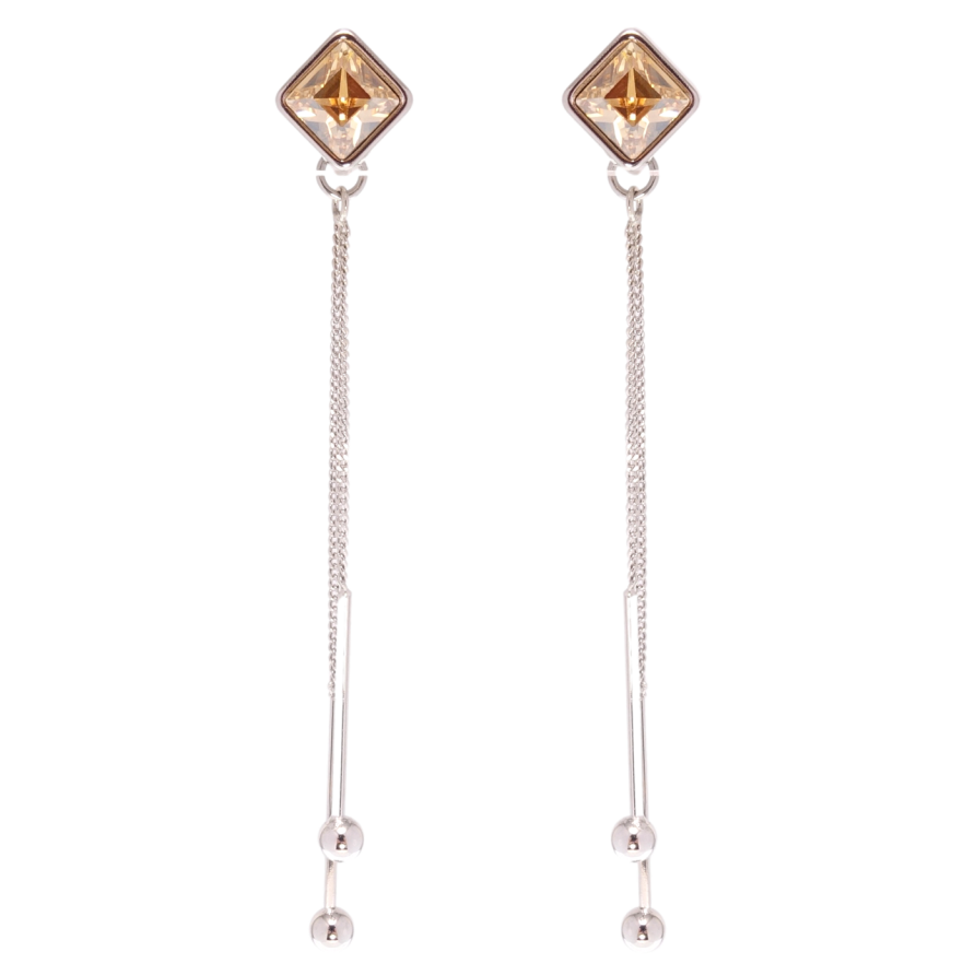 Сережки Xuping колір Родій з кристалами Swarovski пусети Підвіски з кристалом Topaz 8х8мм фото №1