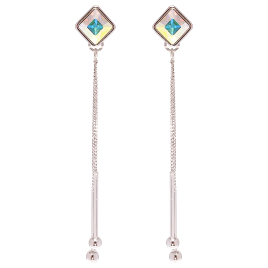 Сережки Xuping колір Родій з кристалами Swarovski пусети Підвіски з кристалом АВ 8х8мм фото №1