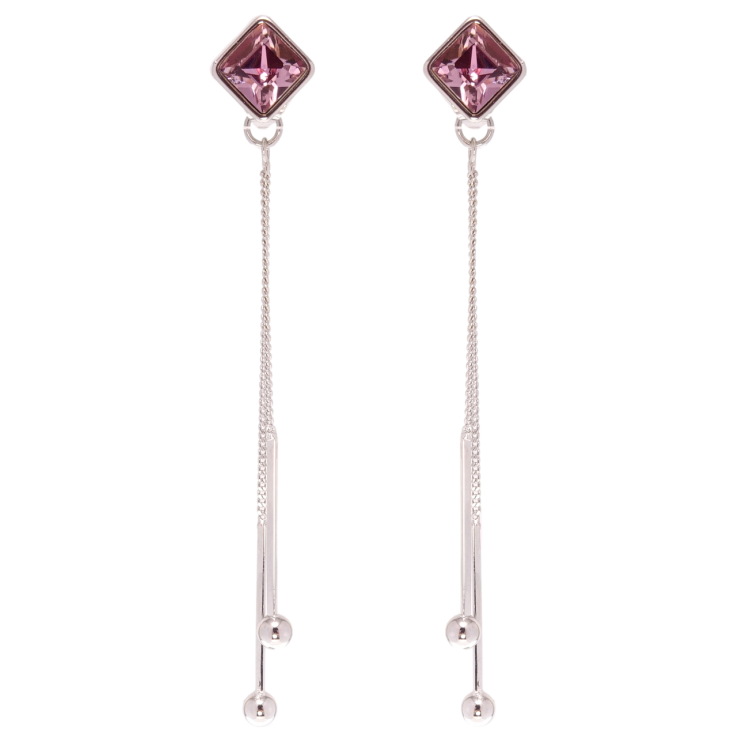 Сережки Xuping колір Родій з кристалами Swarovski пусети Підвіски з кристалом Amethyst 8х8мм фото №12
